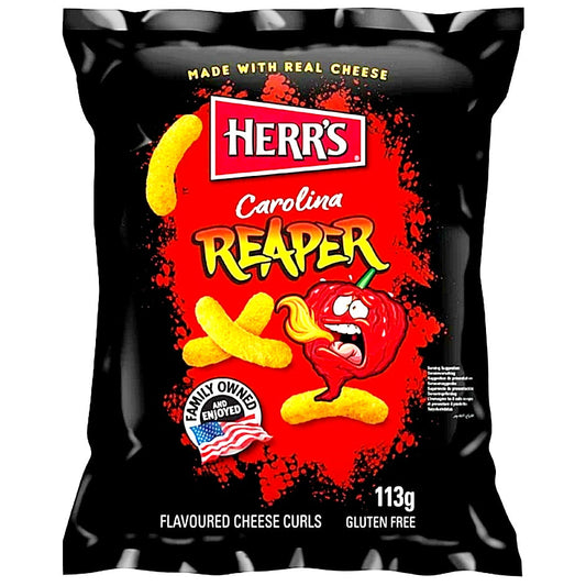 Herr's Carolina Reaper Flavored Extra Hot 113g USA Chips Flips mit Pfeffergeschmack.